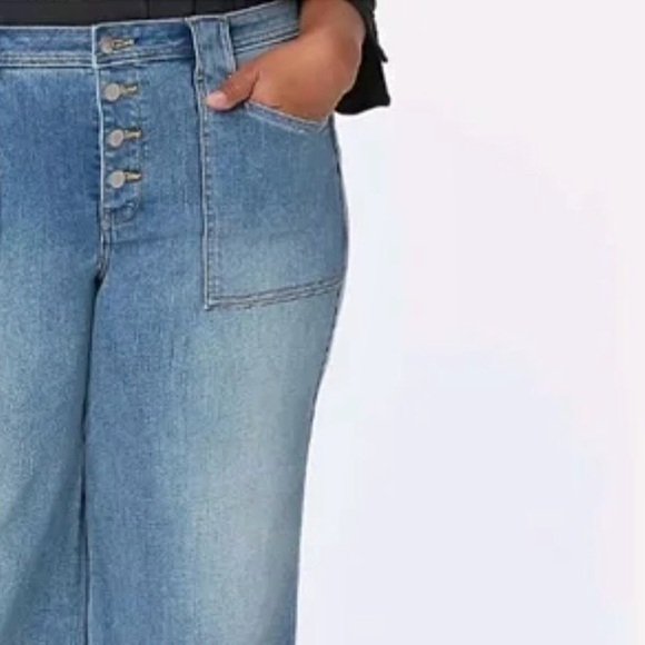 NYDJ Teresa Button Fly Raw Hem Ankle Wide Leg Jeans in Clean Clayburn, Size 12 - Picture 15 of 15